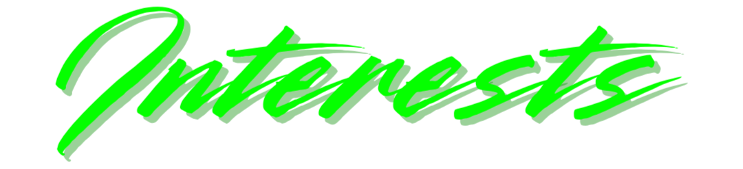 "Interests" brush script graphic